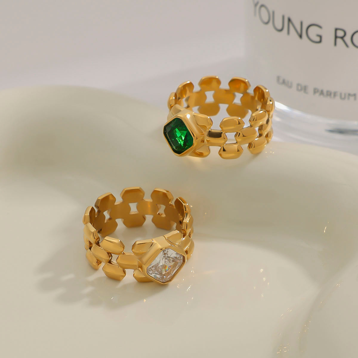 Verde Grid Gold-Plated Statement Ring