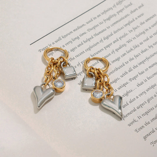 Lock & Heart Cluster Hoops – Mixed Charm Dangles in Gold & Silver