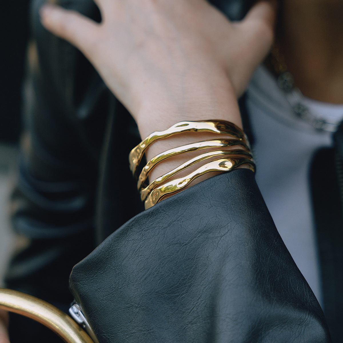 Wave Form Gold Cuff Adjustable Bracelet