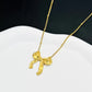 Beaded Bow Pendant Necklace in Gold