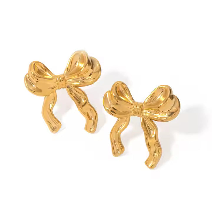 Ribbon Loop Bow Stud Earrings in 18K Gold Plating