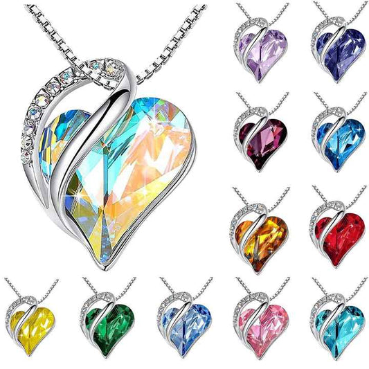 Twilight Crystal Heart Pendant – Silver-Plated Stainless Steel (Multiple Colors)