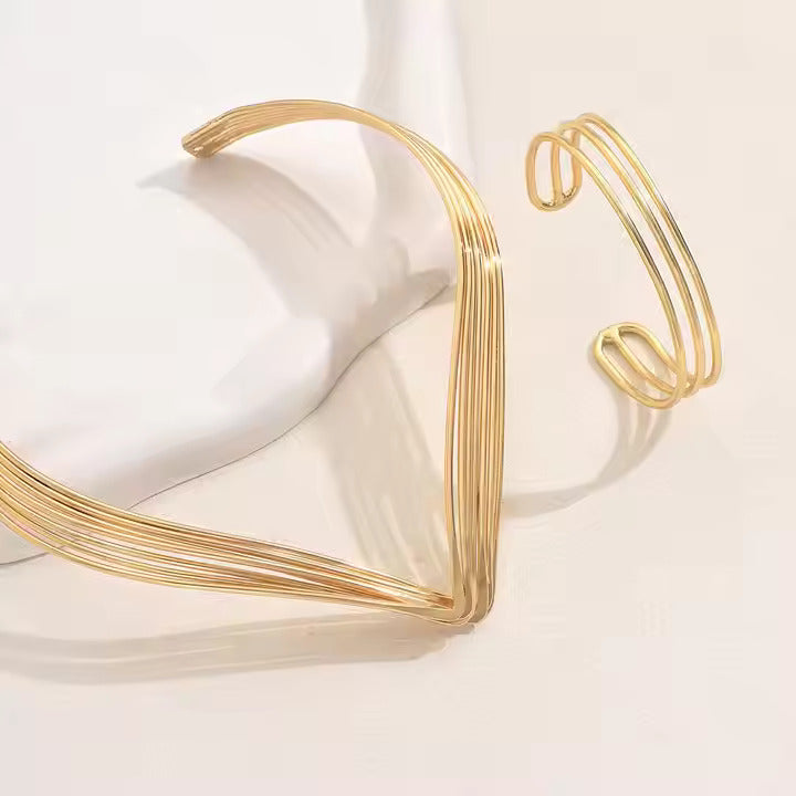 Bold Punk Open-Ended Choker & Bracelet Set for Women