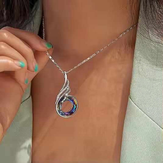 Mystic Iridescent Loop Necklace in Silver-Plated Stainless Steel