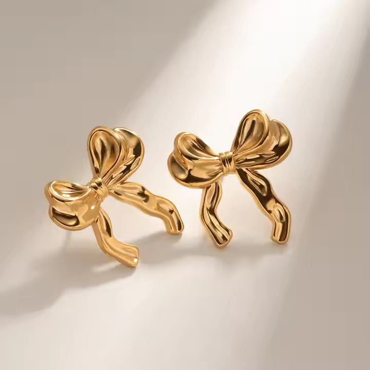 Ribbon Loop Bow Stud Earrings in 18K Gold Plating