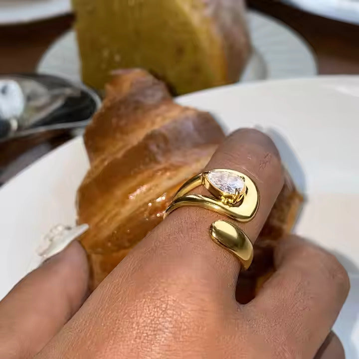 Pear-Cut Swirl Open Ring in 18K Gold Plating