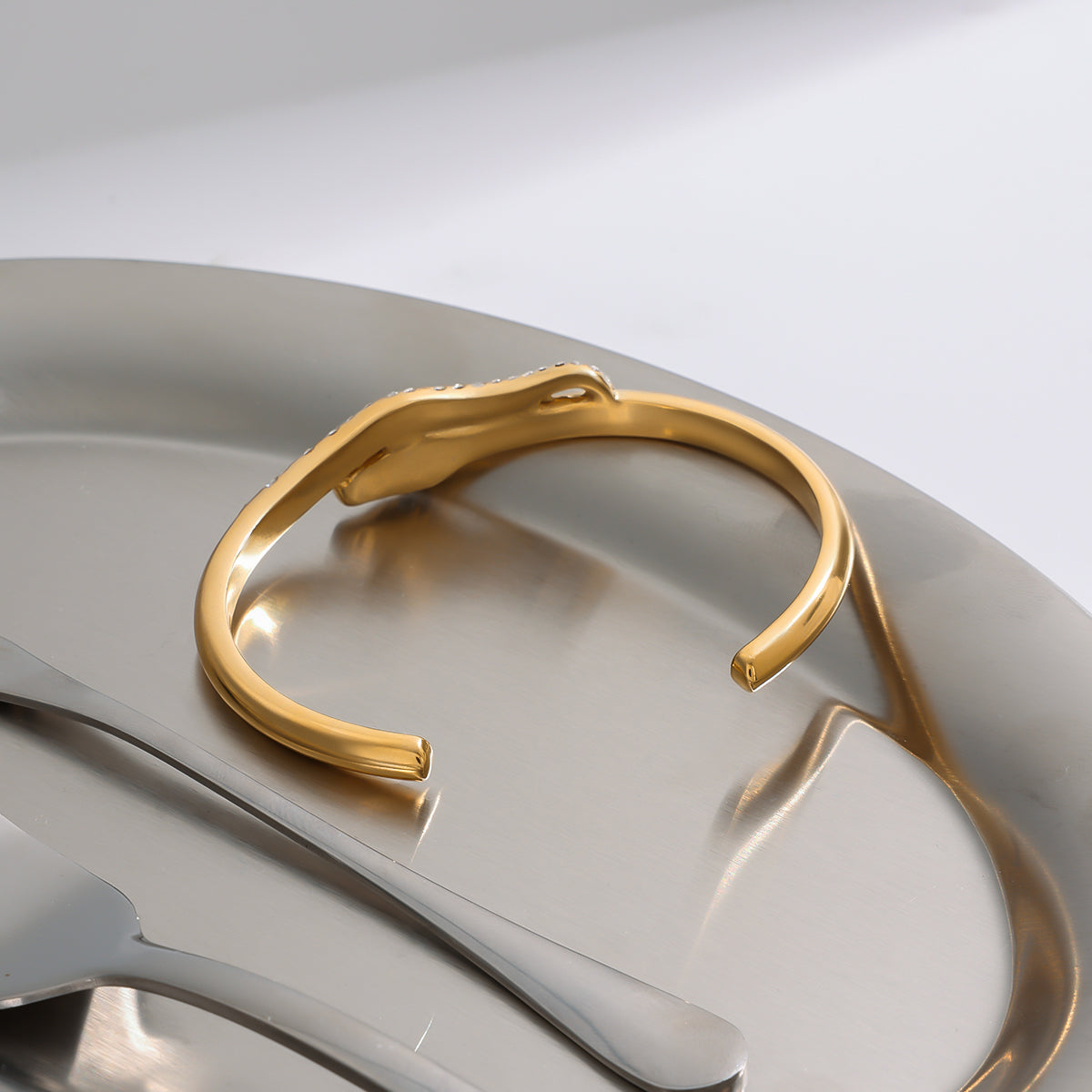 Crystal Snake Cuff Bracelet in Gold-Plated Stainless Steel