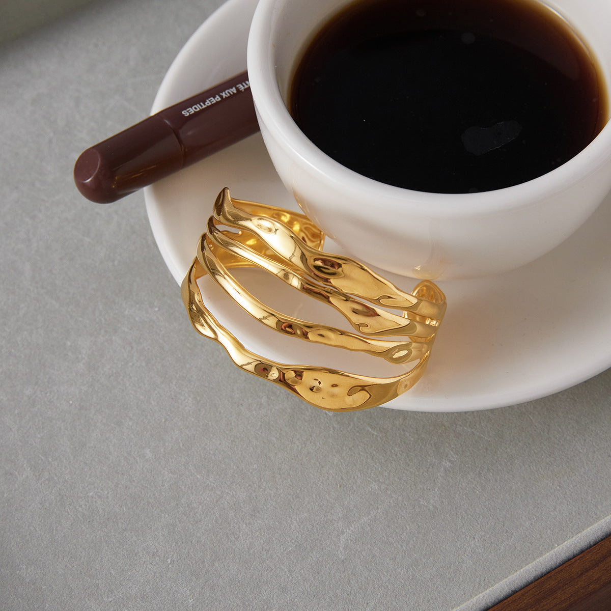 Wave Form Gold Cuff Adjustable Bracelet