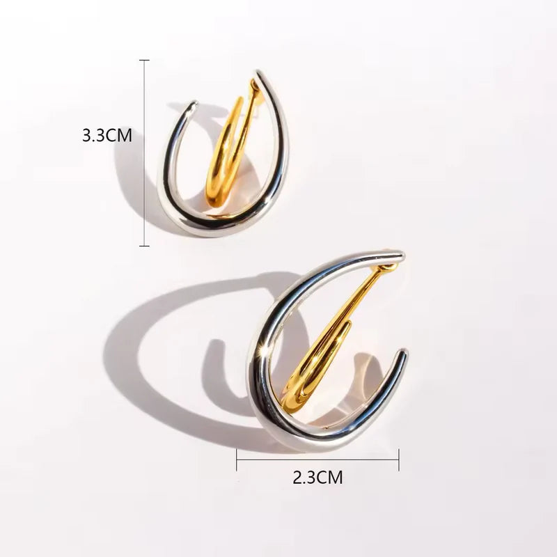 Dual-Tone Sculpted Hoop Earrings