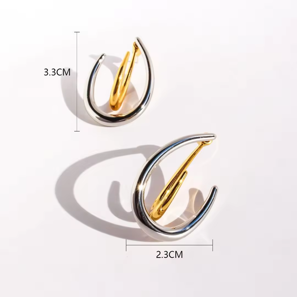 Auri  Dual-Tone Sculpted  Hoop Earrings For Women