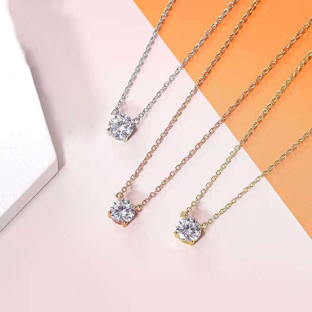 Classic Solitaire Pendant Necklaces Stainless Steel