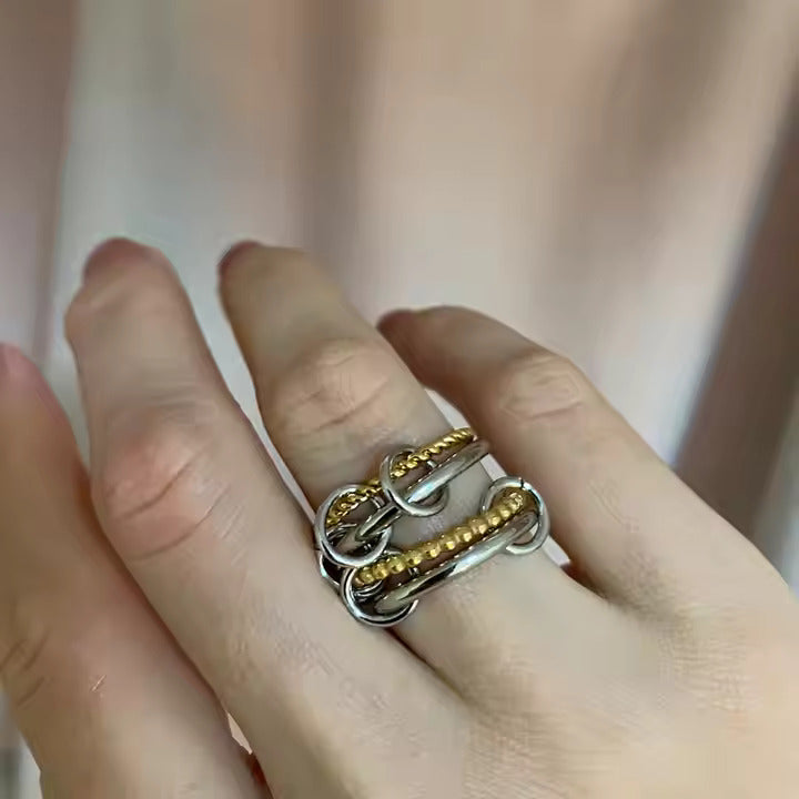 Caged Duo-Tone Stackable Statement Ring