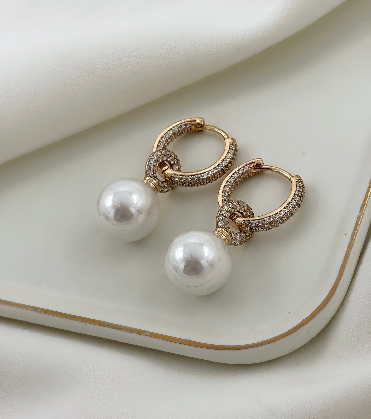 Talia Pearl Drop Earrings with Pavé Hook