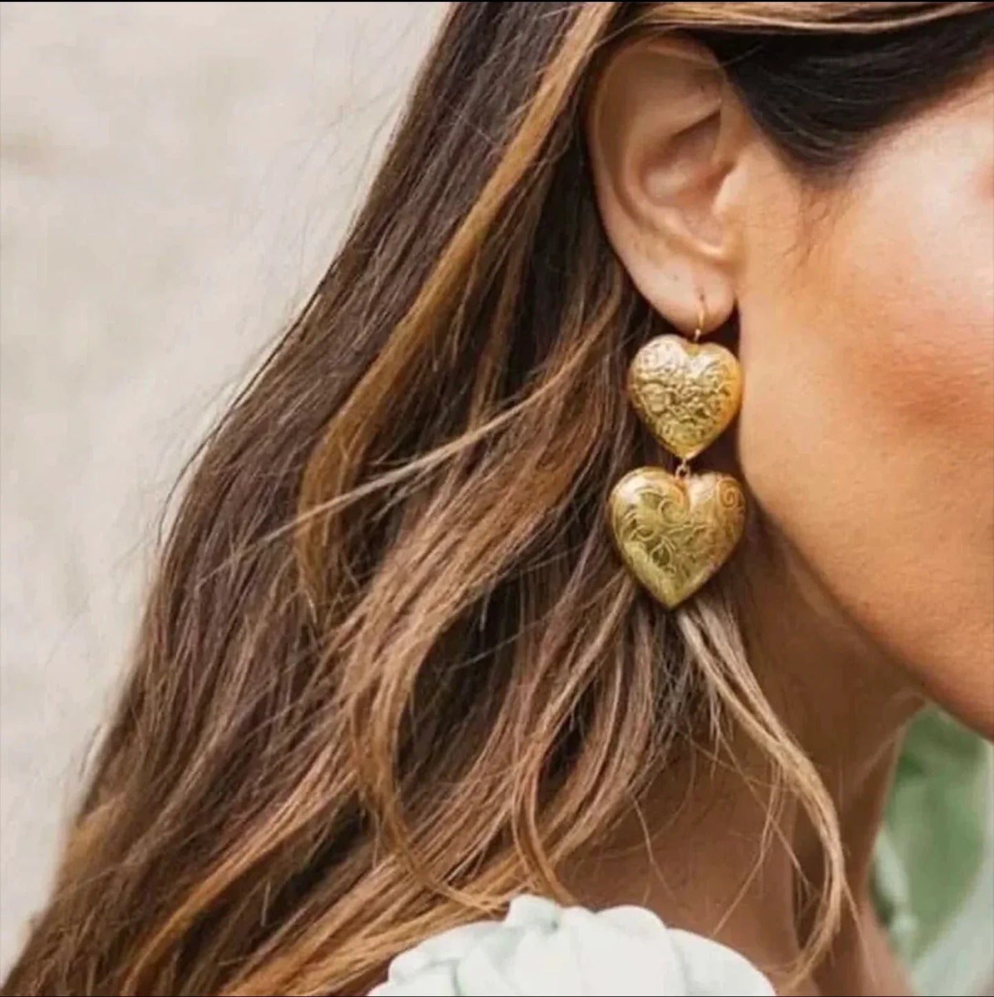 Duo Heart Drop Earrings in Gold-Plated Stainless Steel