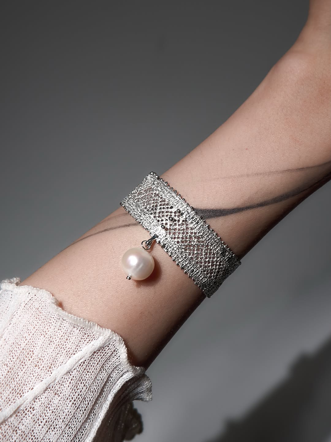 Seraphina Pearl Silver Open Cuff (Adjustable)