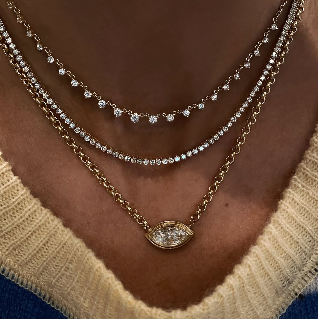Lina three-layer marquise bezel necklace