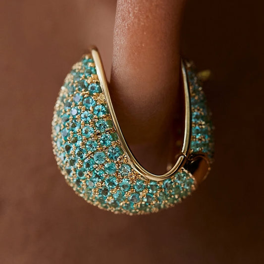 Turquoise Pave Hoop Earrings for Women