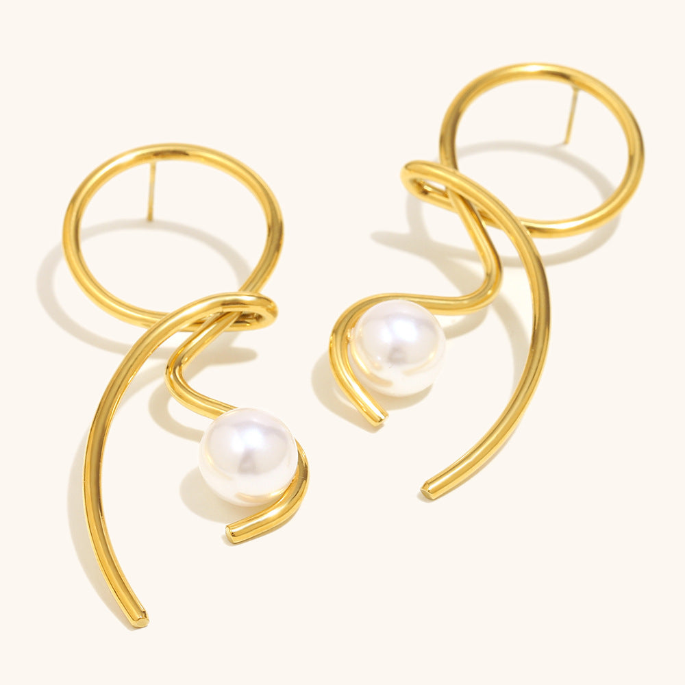 Elysia 18K Gold-Plated Pearl Swirl Earrings For Women