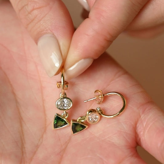 Gold Plated Dangle Emerald & Cubic Zirconia Earrings for Women