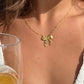 Beaded Bow Pendant Necklace in Gold