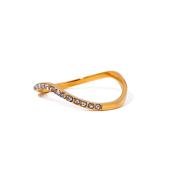Gold ring with small diamonds on a white background