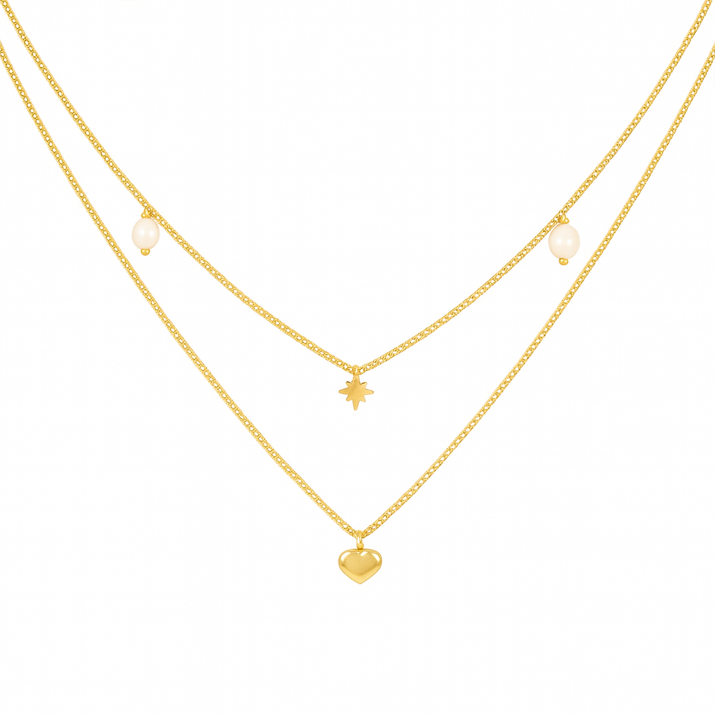 Nyla Multi-Layered Heart-Shaped Pearl Necklace