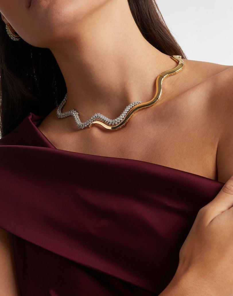Lumi Wave Two-Tone Crystal Collar Necklace