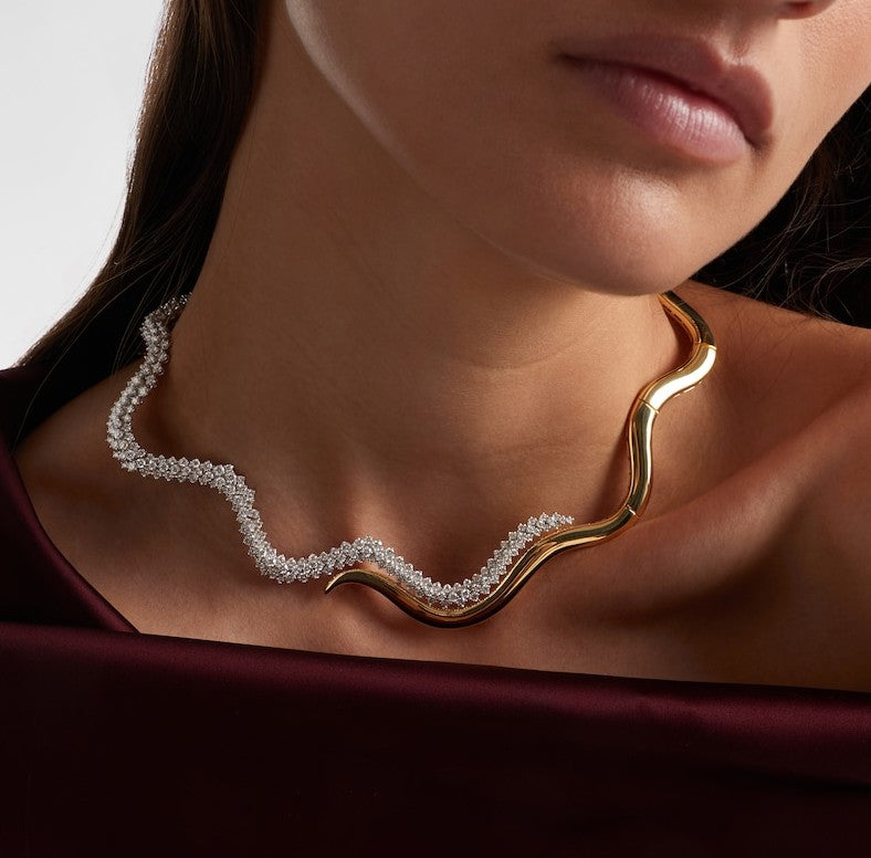 Lumi Wave Two-Tone Crystal Collar Necklace