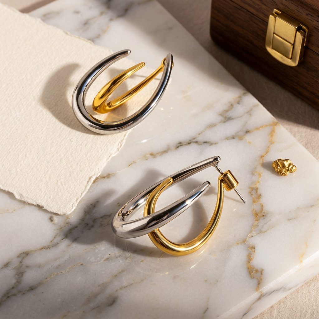 Auri  Dual-Tone Sculpted  Hoop Earrings For Women