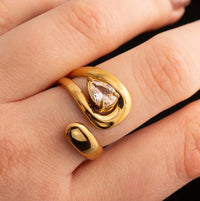 Pear-Cut Swirl Open Ring in 18K Gold Plating