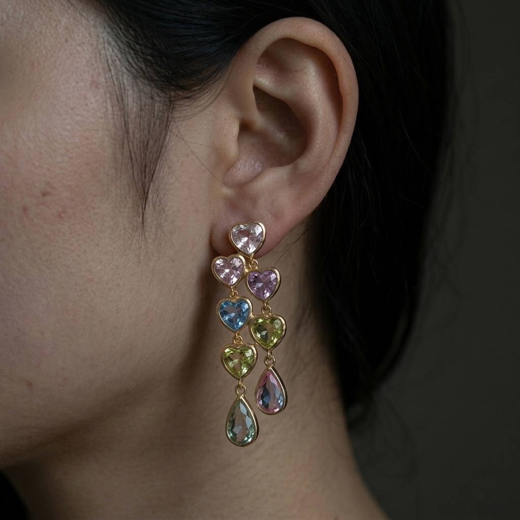 Rena Heart-Shaped Gemstone Drop Earrings