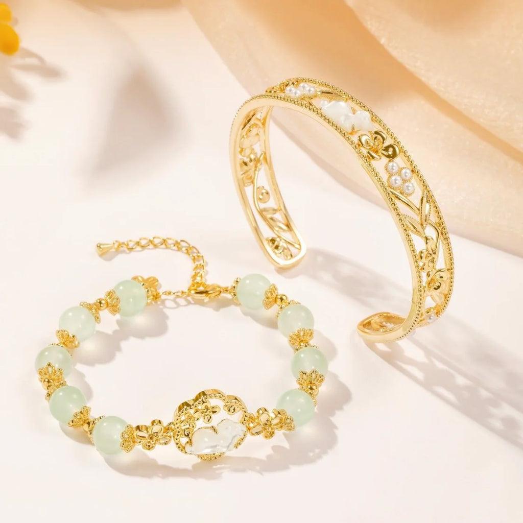 Olivia Two-Piece Pearl & Gold Toned Adjustable Bracelet Set