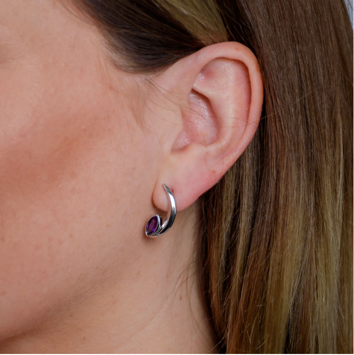 Daphne Amethyst Crescent Earrings