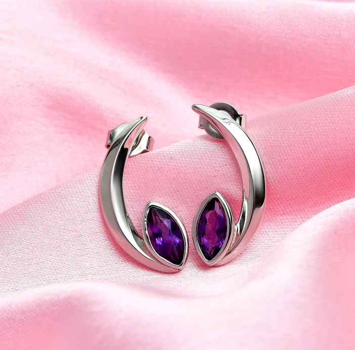 Daphne Amethyst Crescent Earrings