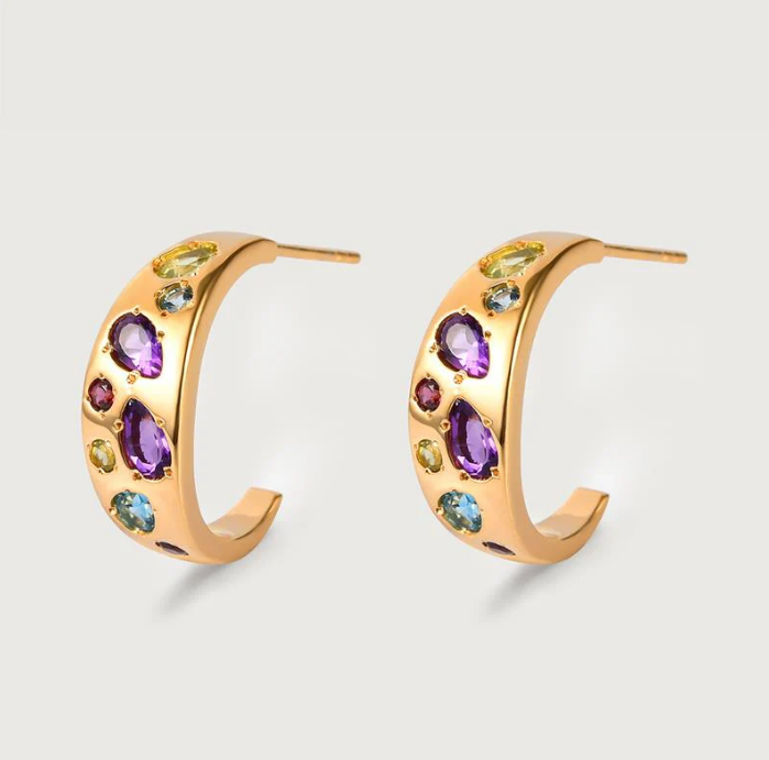 Natalie Rainbow Stone Hoops