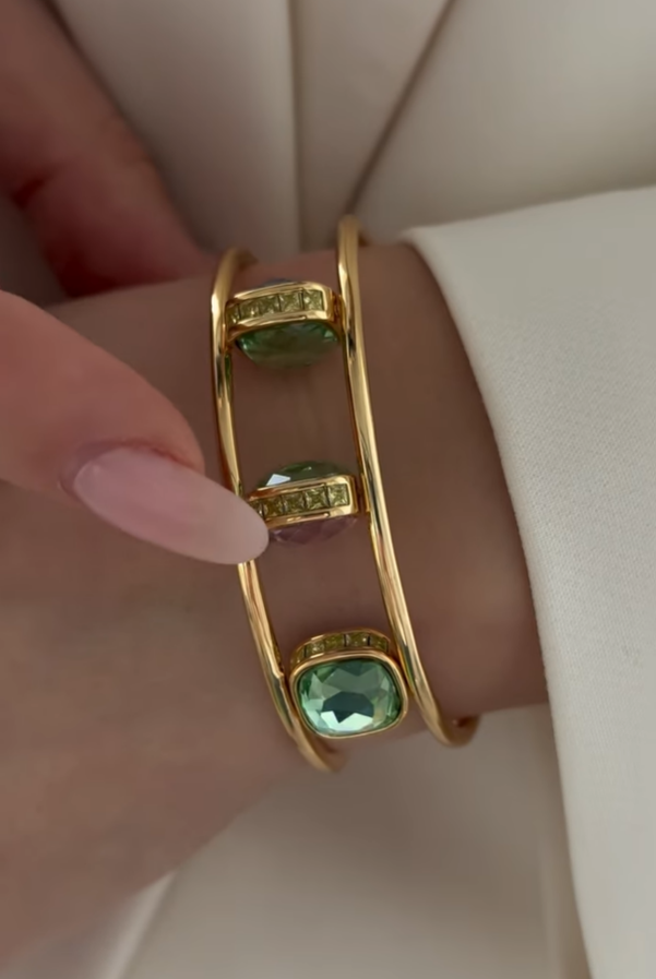 Lydia Triple Gem Convertable Open Cuff (Adjustable)