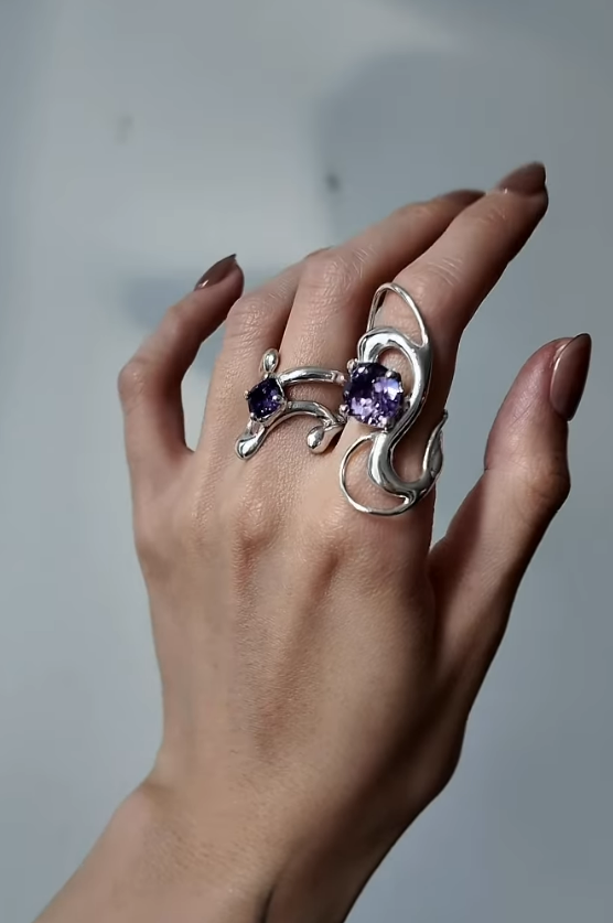 Amethyst Flow Ring Set of 2 (Size 7)