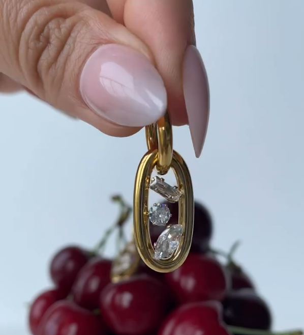 Crystal Oval Charm Earring