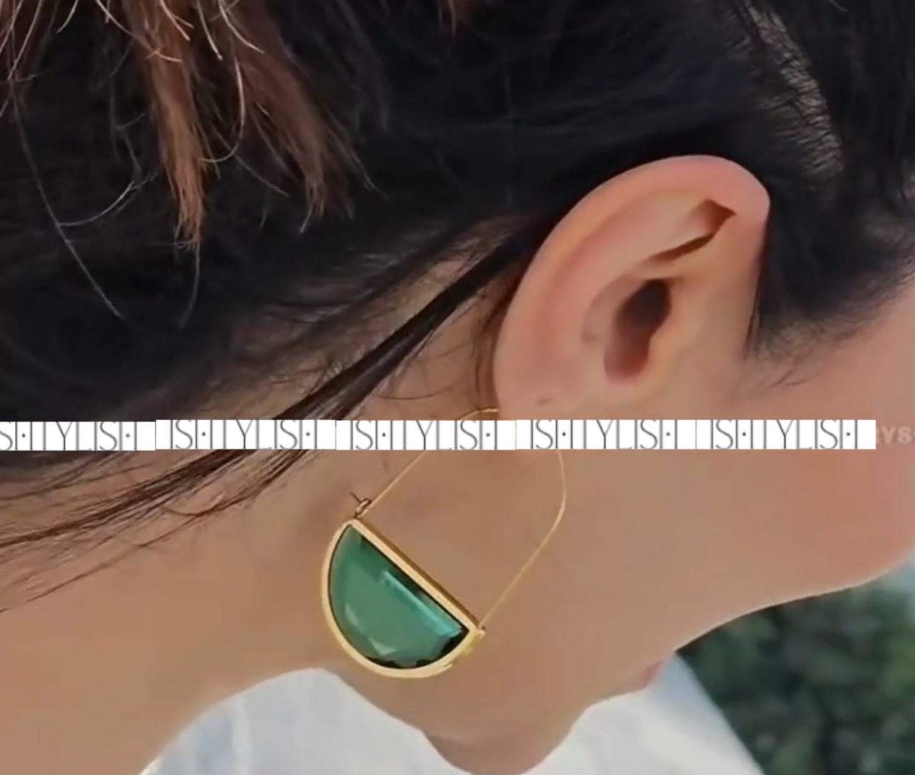 Emerald Half-Moon Statement Earrings