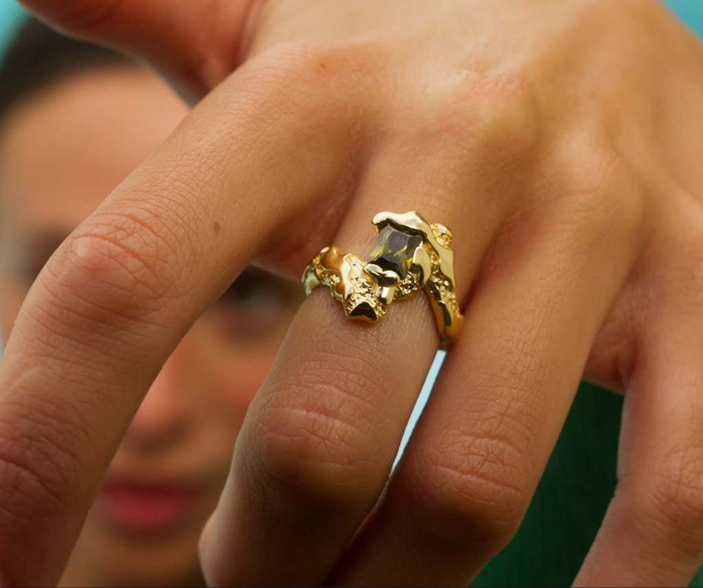 Serena Olive Crystal Sculptural Ring