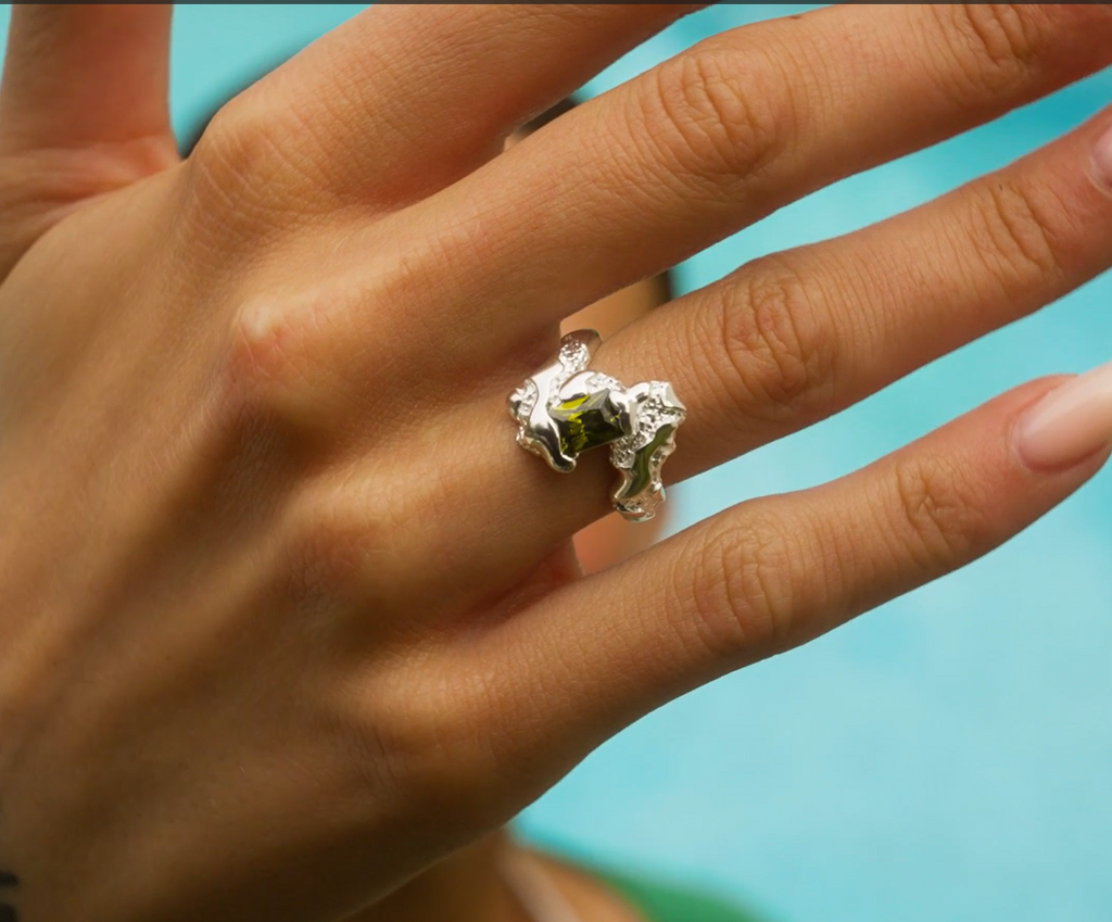 Serena Olive Crystal Sculptural Ring
