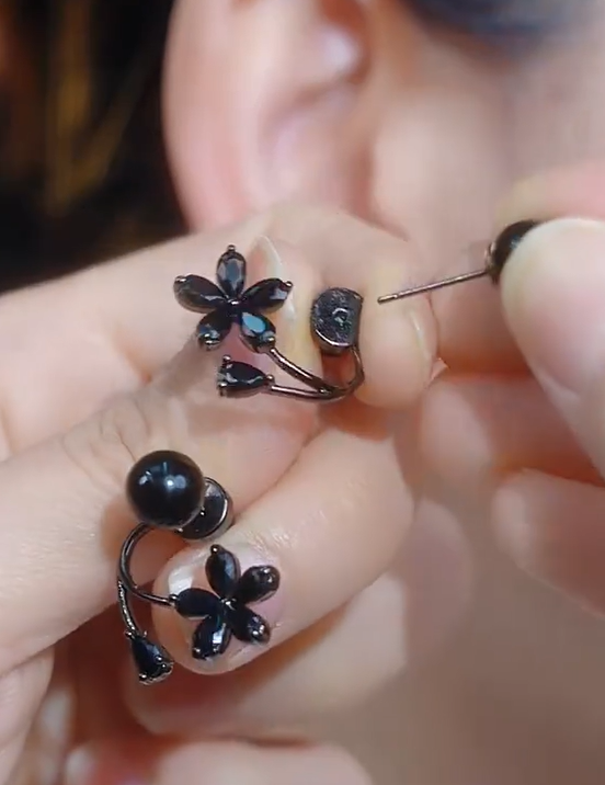 Zavelle Midnight Bloom Ear Cuff Earrings