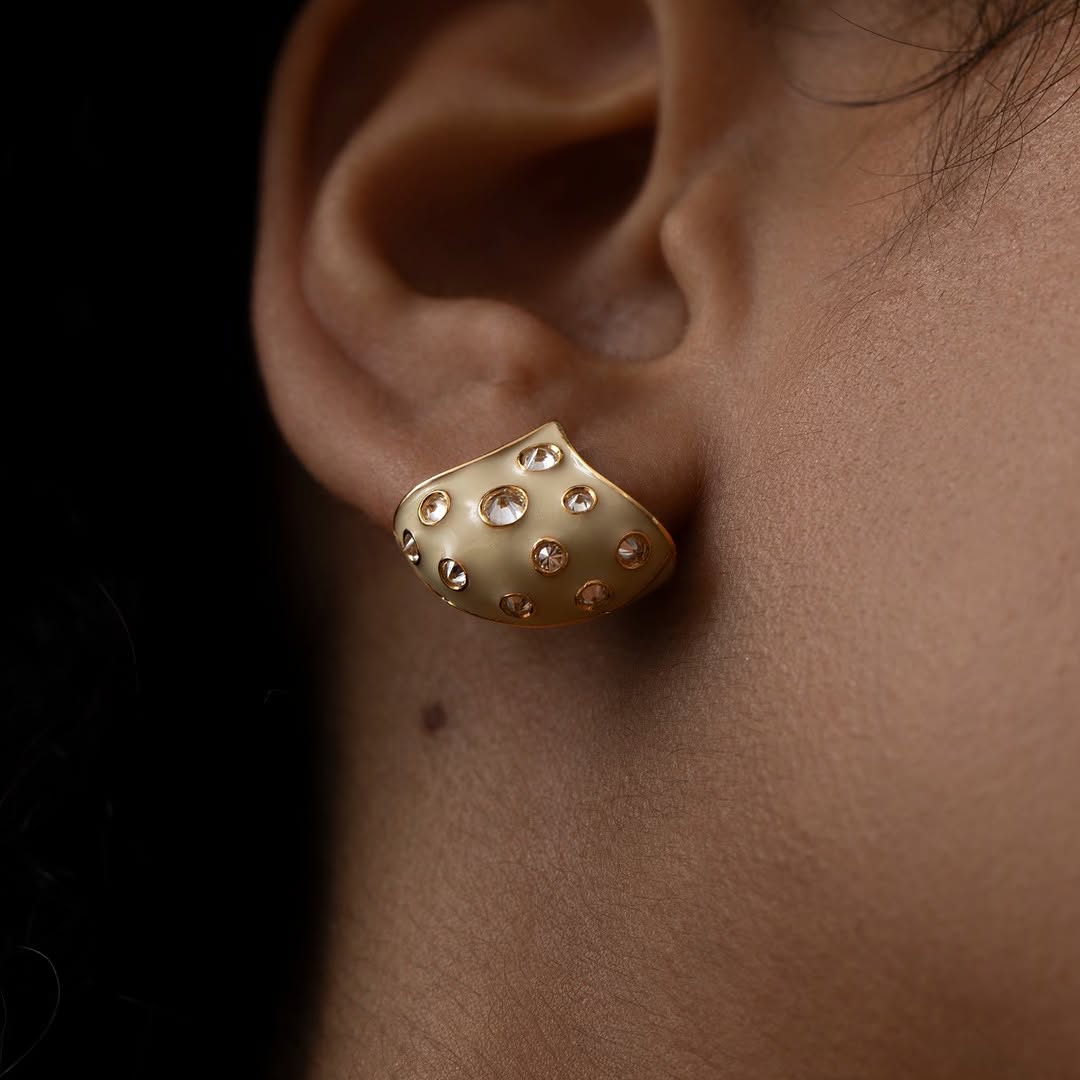 Cream Enamel Stud Earrings for Women
