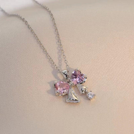 Ribbon Crystal Pink Necklace for Women