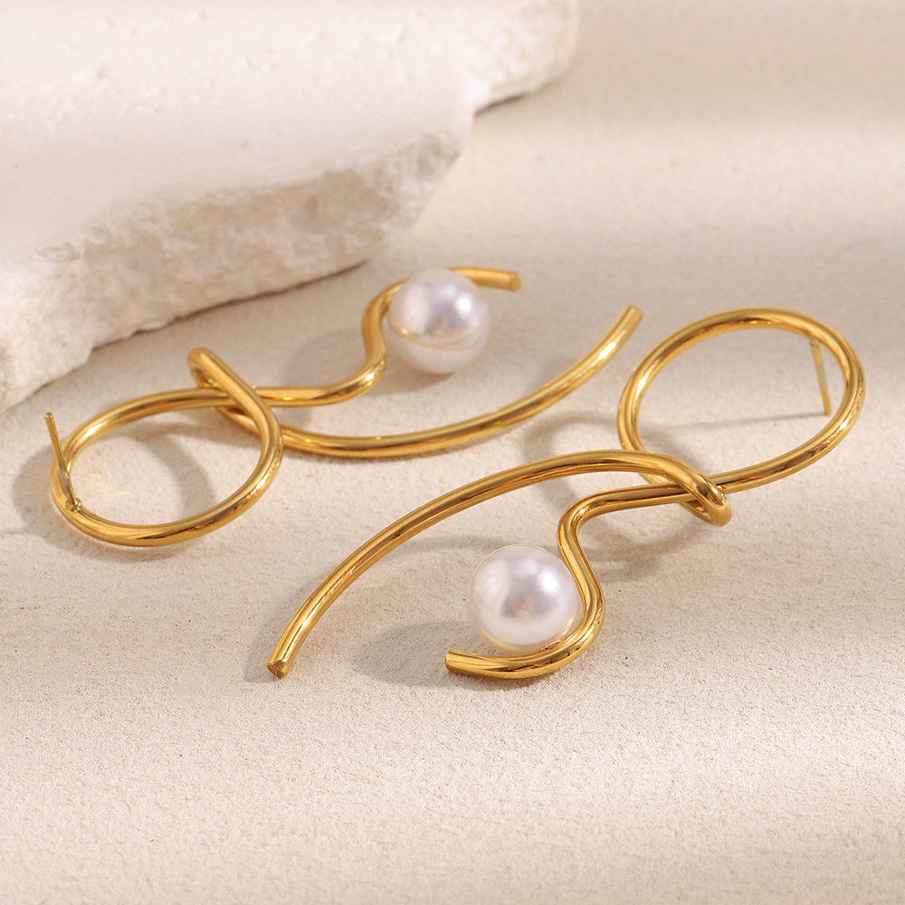 Elysia 18K Gold-Plated Pearl Swirl Earrings For Women