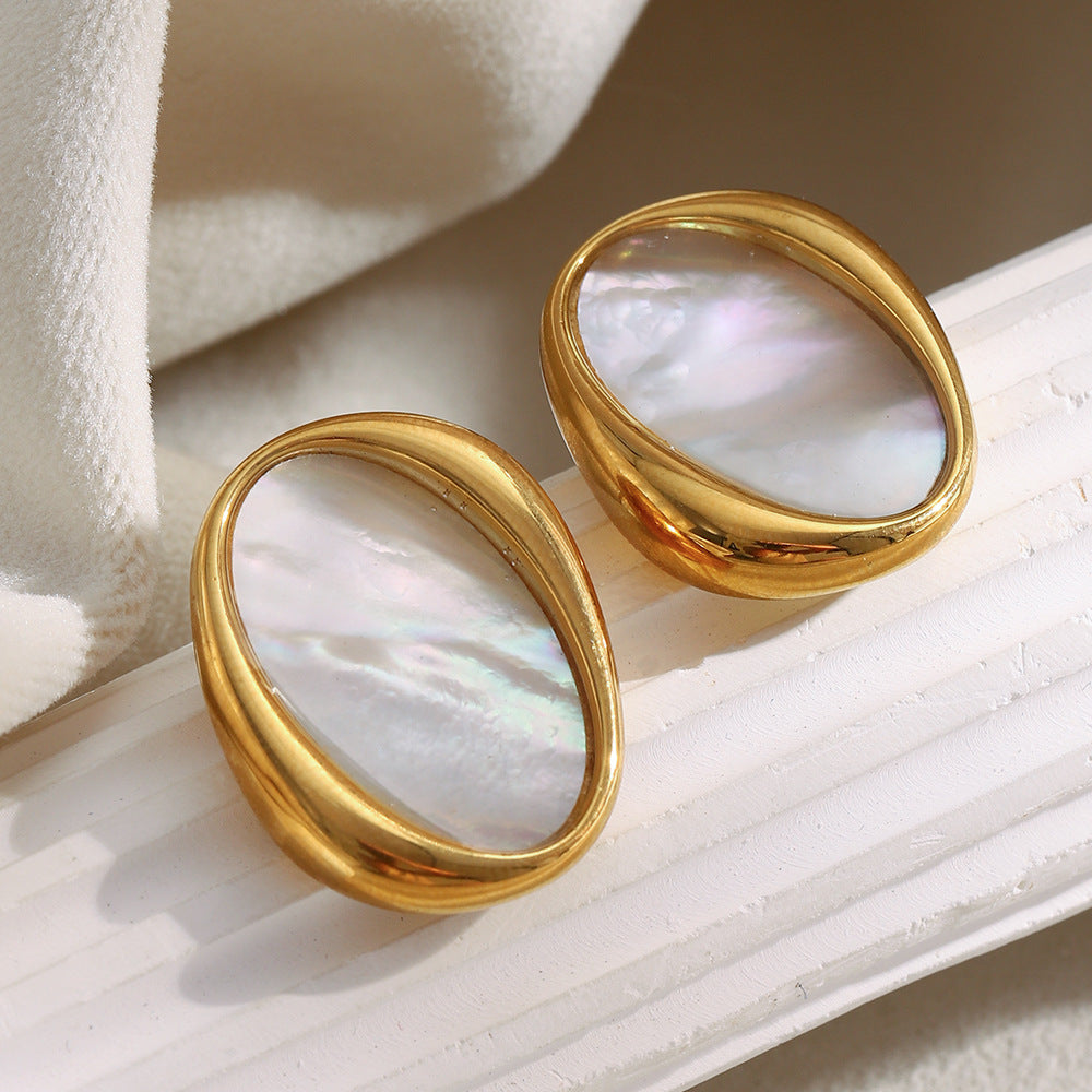 Hallo Gold Oval Mother of Pearl Earrings