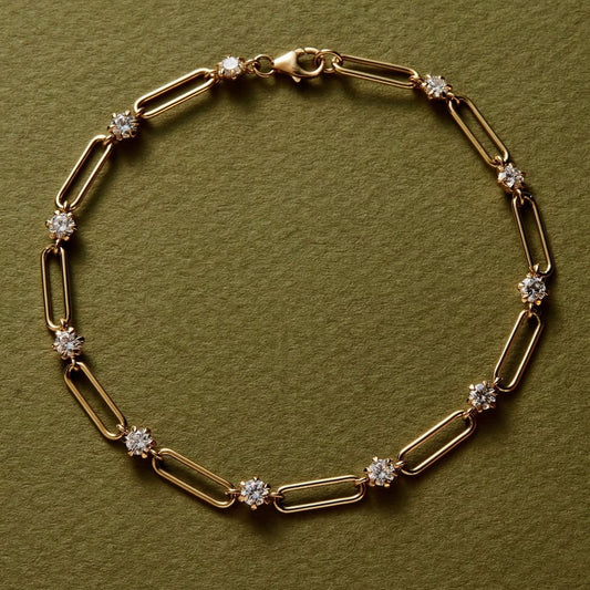 Gold Plated Cubic Zirconia Link Chain Bracelet for Women