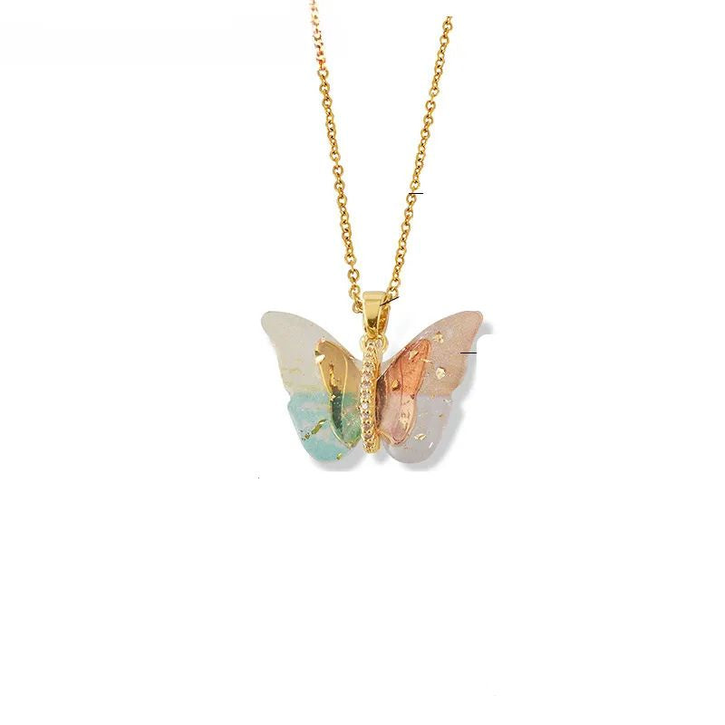 Pastel Wings Gold-Plated Butterfly Pendant Necklace