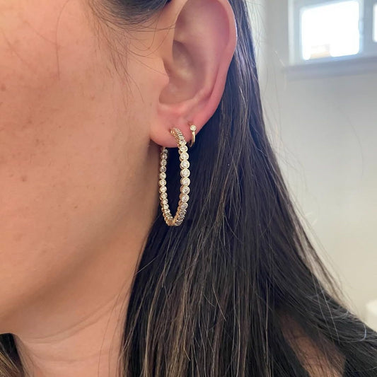 Gold Plated Large Hoop Earrings with Crystal Accents for Women