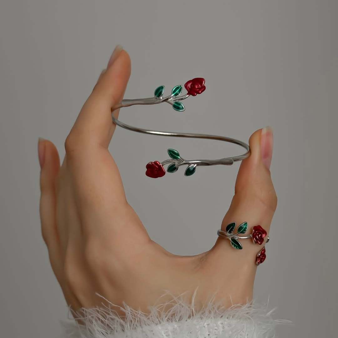 Vivienne Rose Adjustable Bracelet and Ring Set